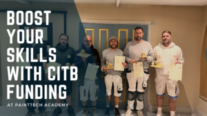 a photo of a group of people holding their certificates after completing a painttech academy course